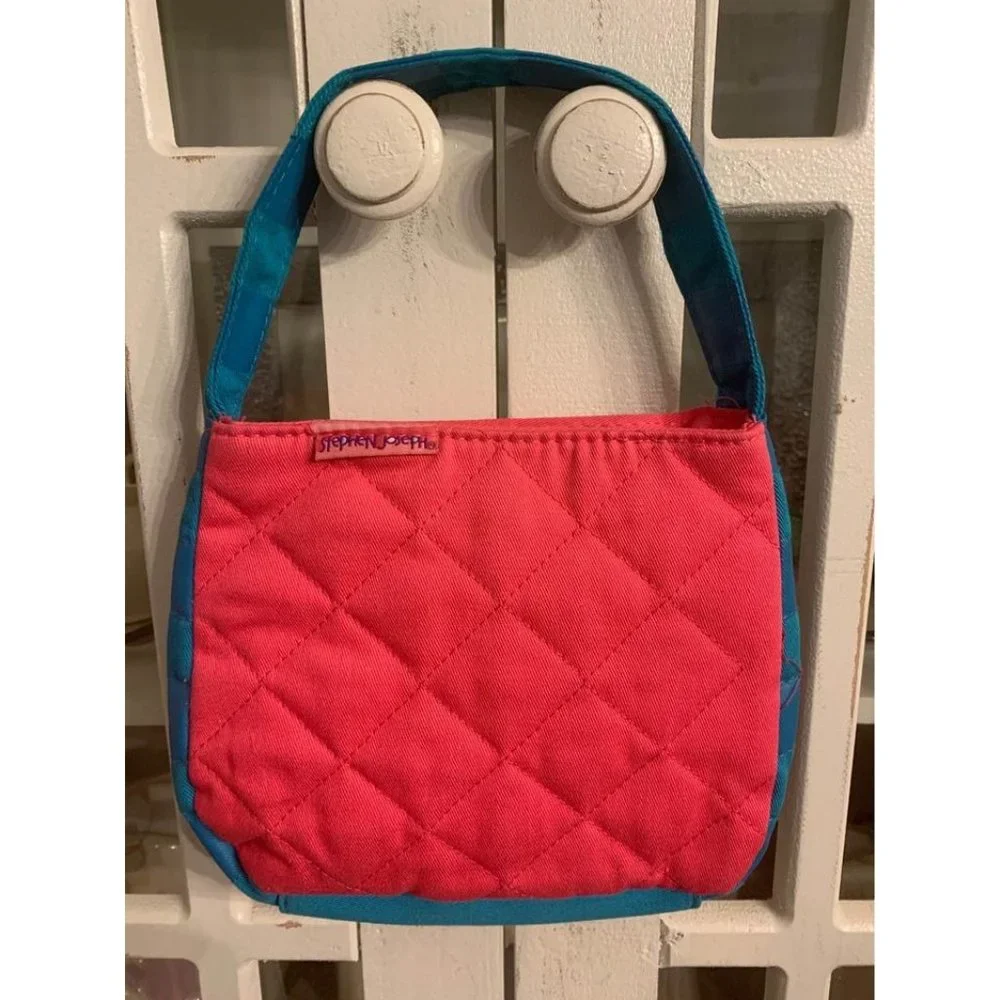 Stephen Joseph pink and blue horse waffle stitch purse